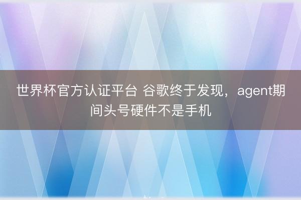 世界杯官方认证平台 谷歌终于发现，agent期间头号硬件不是手机