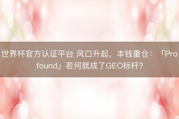 世界杯官方认证平台 风口升起，本钱重仓：「Profound」若何就成了GEO标杆？
