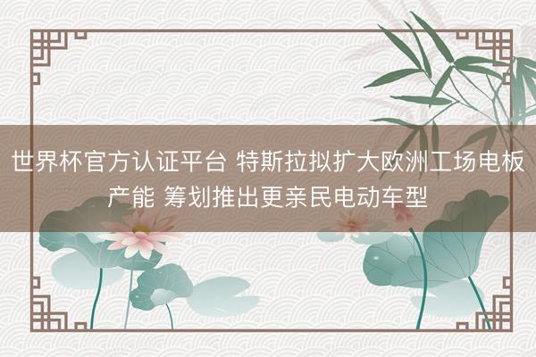 世界杯官方认证平台 特斯拉拟扩大欧洲工场电板产能 筹划推出更亲民电动车型
