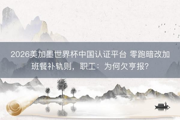 2026美加墨世界杯中国认证平台 零跑暗改加班餐补轨则，职工：为何欠亨报？