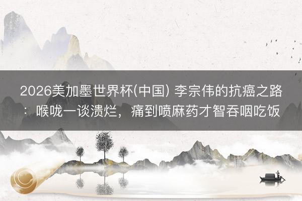 2026美加墨世界杯(中国) 李宗伟的抗癌之路：喉咙一谈溃烂，痛到喷麻药才智吞咽吃饭