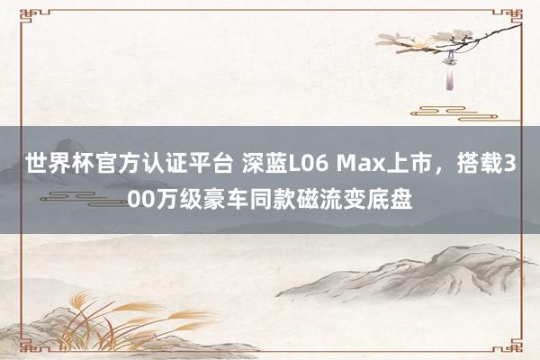世界杯官方认证平台 深蓝L06 Max上市,搭载300万级豪车同款磁流变底盘